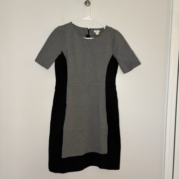 J CREW Panel Dress Sz 0 Black Gray Short Sleeve Stretch Round Neck Classic - Picture 1 of 3